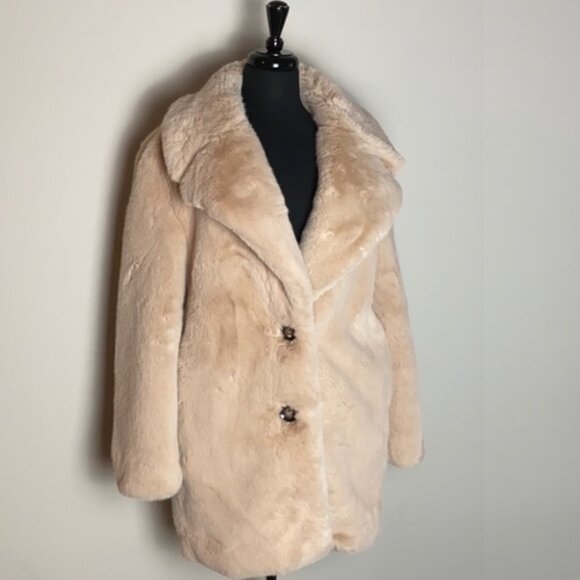 Zara Nude Blush Faux Fur Coat NWOT - Picture 2 of 6